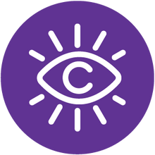 Purple circular icon of an eye with the letter C as the iris